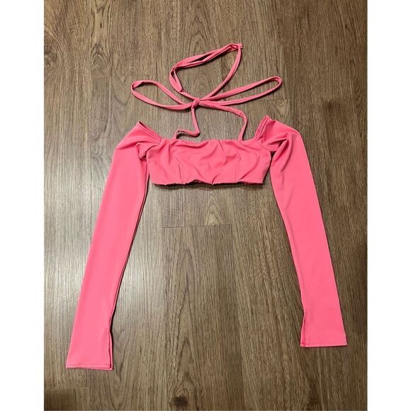 Edikted long sleeve flared off the shoulder crop top size S - Picture 6 of 9